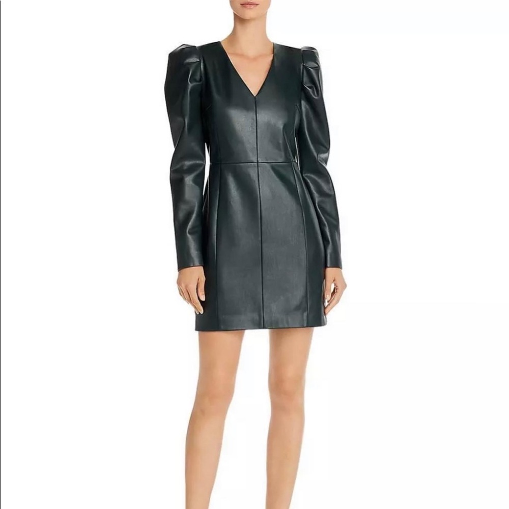 Aqua Womens Faux Leather Coated V-Neck Mini dress